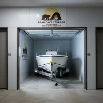 Covered boat storage at a secure facility