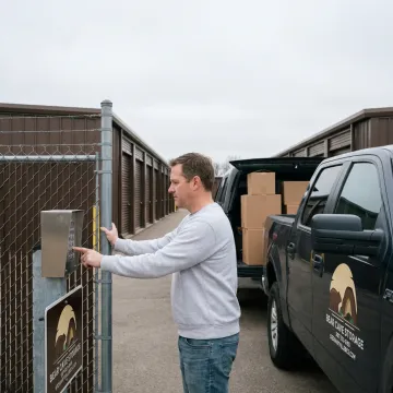 Customer accessing gated self storage facility