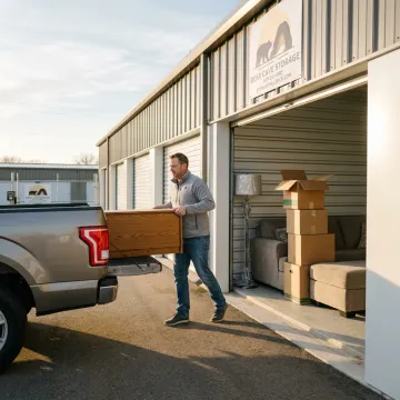 Customer unloading items into storage unit