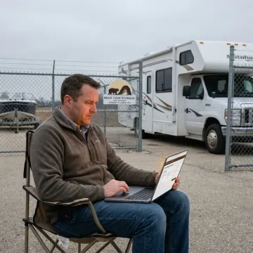 Customer renting RV storage online