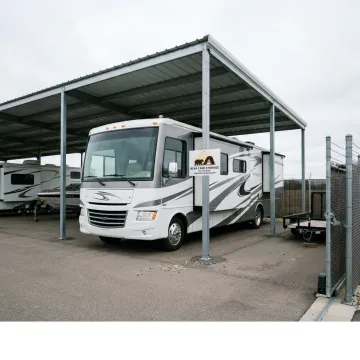 RV parked in a secure covered storage space