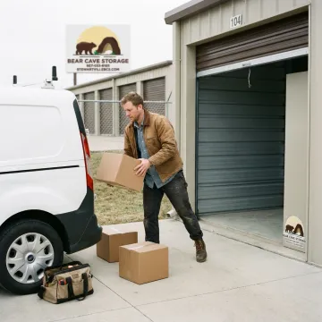 Business owner moving supplies into storage