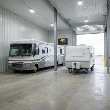 Motorhome stored indoors at secure facility