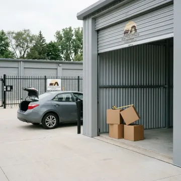 Car beside a clean 10x10 storage unit