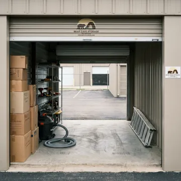 Business equipment stored in a secure commercial storage unit