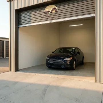 Vehicle stored inside enclosed storage unit