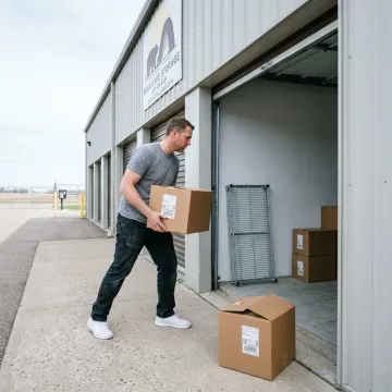 Business owner loading items into a storage unit
