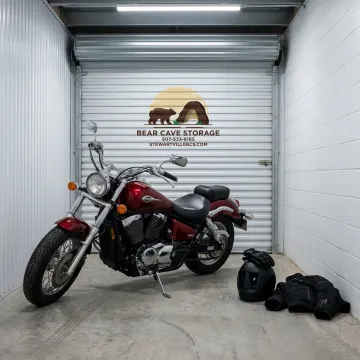 Motorcycle protected in an indoor storage space