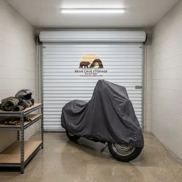 Motorcycle stored safely in an indoor storage unit