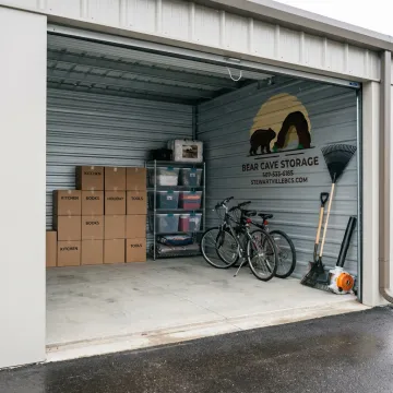 Organized garage items in a secure storage unit