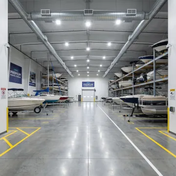 Boats stored in secure indoor facility with climate control