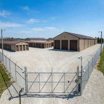 Modern self storage facility with secure access gates and various unit sizes