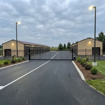 Secure commercial storage facility exterior with gated access in Eyota area