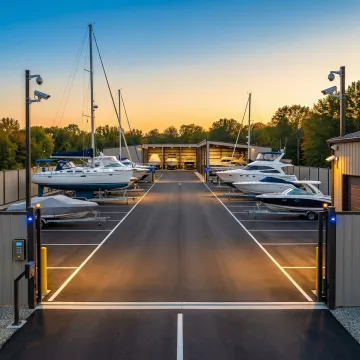 Boats securely stored in covered facility with easy drive-up access