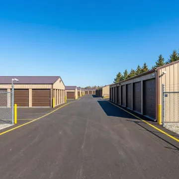 Modern self storage facility with secure units and wide driveways in Racine area