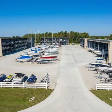 Boats stored safely in secure facility with gated access