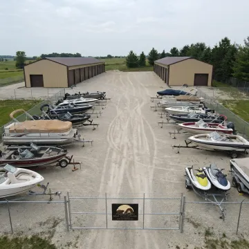 Secure boat storage facility with outdoor parking
