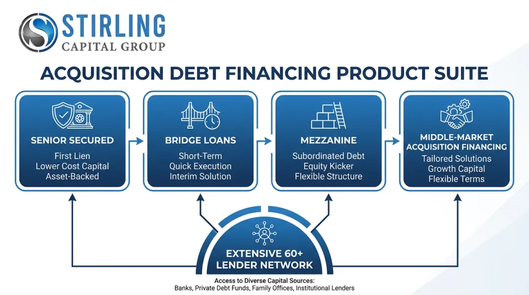 Stirling Capital Group acquisition debt financing structures across capital stack options