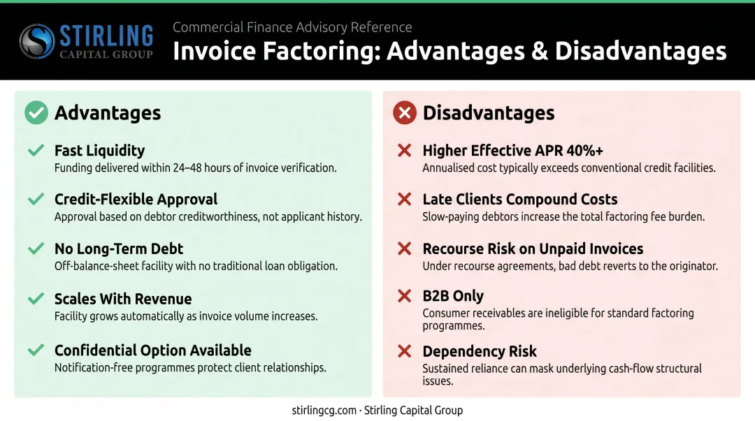Invoice funding pros and cons comparison chart for small business owners