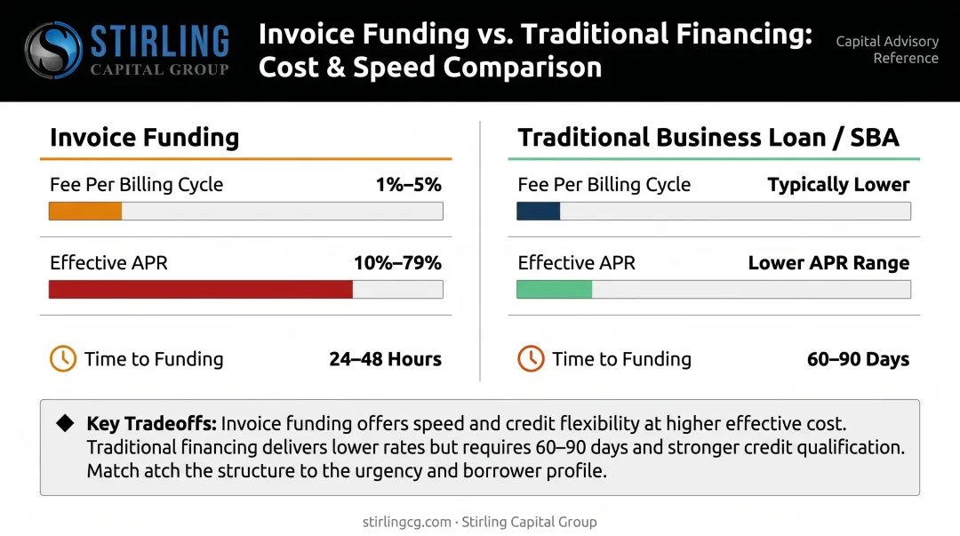 Invoice funding effective APR cost range comparison versus traditional business loan options