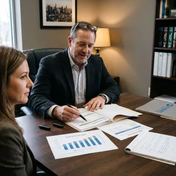 Advisor reviewing DSCR loan documents with rental property investor
