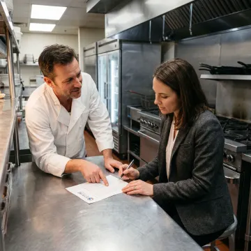 Advisor reviewing commercial kitchen equipment financing