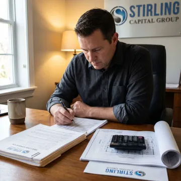 Commercial financing advisor reviewing loan documents
