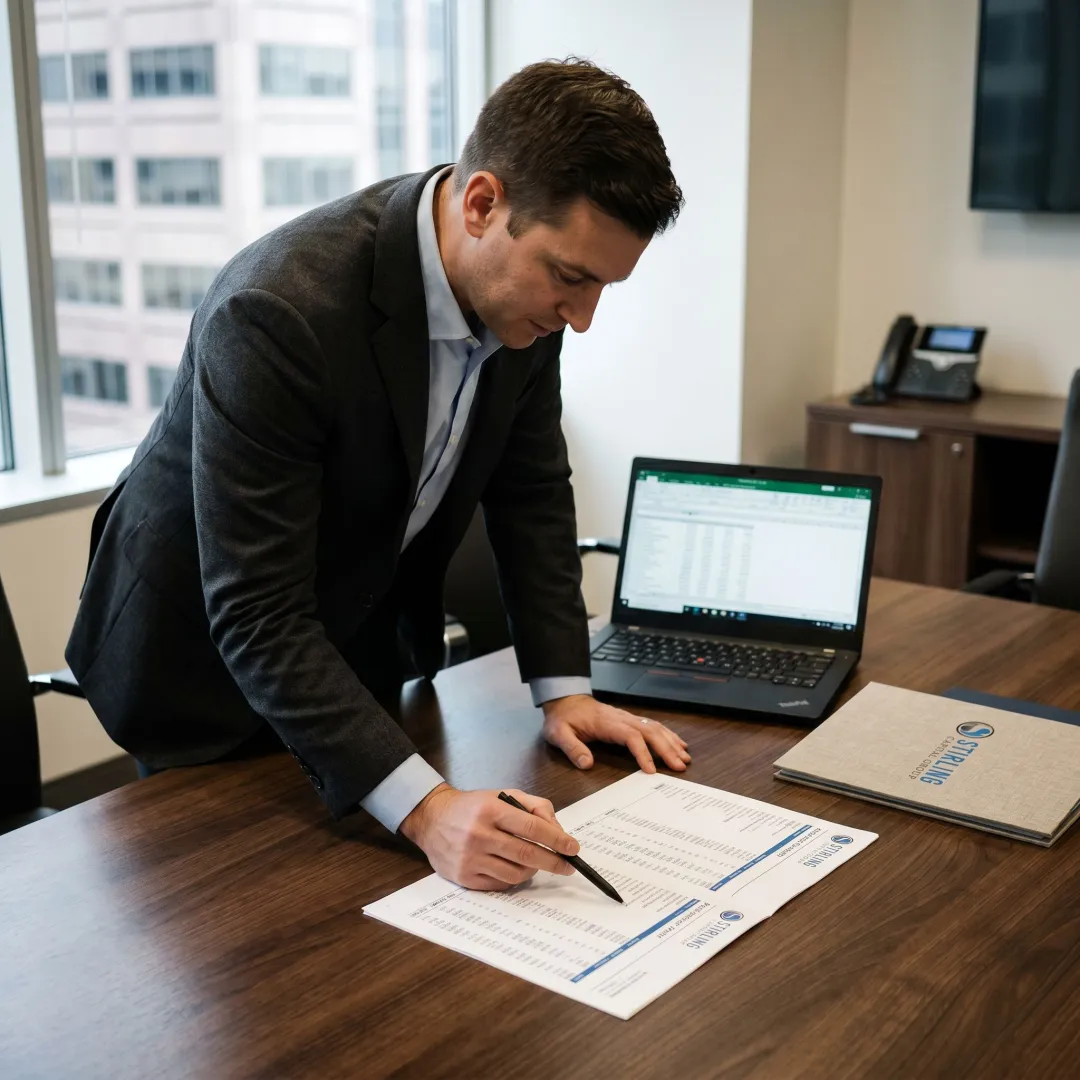 Finance consultant reviewing manufacturer invoices