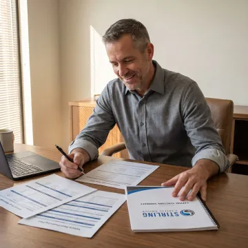 Commercial finance advisor reviewing fleet financing documents