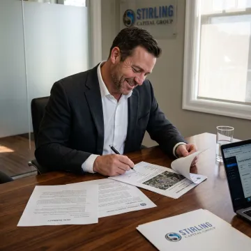 Finance consultant reviewing hard money loan documents