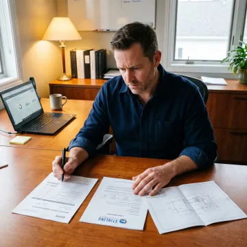 Finance consultant reviewing laundry equipment plans