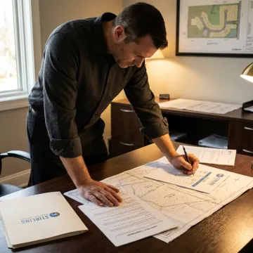 Commercial finance advisor reviewing land loan documents