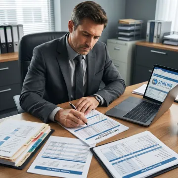 Financial consultant reviewing SBA loan documents