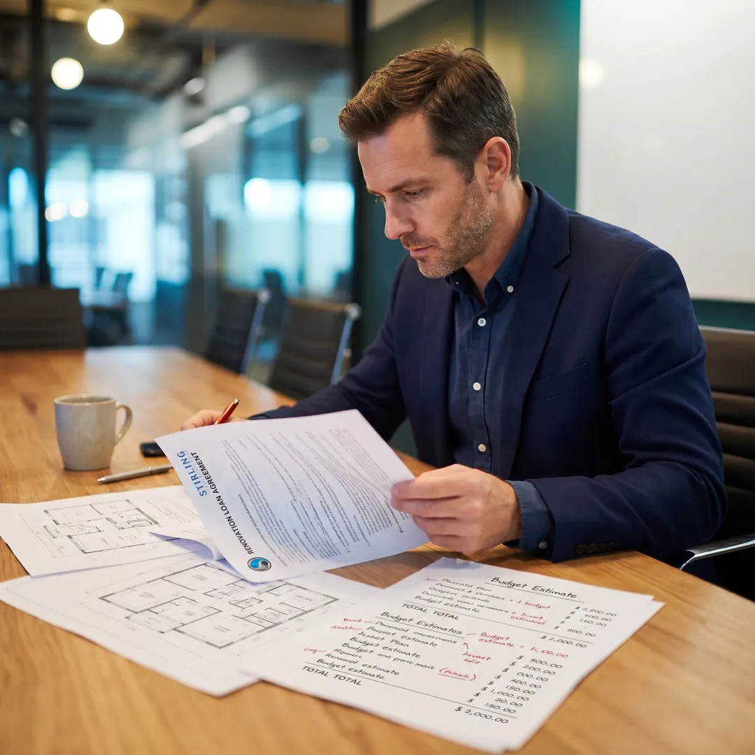 Investor reviewing renovation loan documents