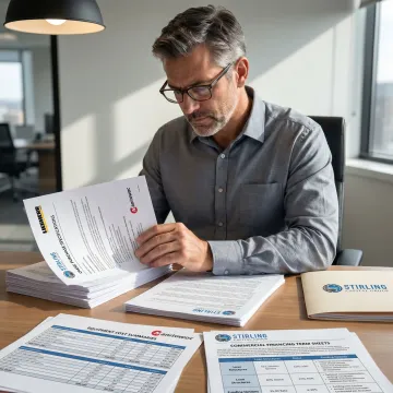 Finance consultant reviewing crane equipment financing documents