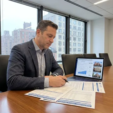 Investor reviewing DSCR loan documents for a New York property
