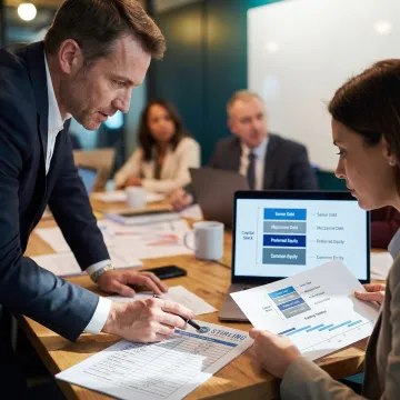 Finance advisor reviewing bridge funding documents