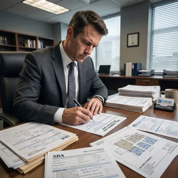 Consultant reviewing SBA loan documents