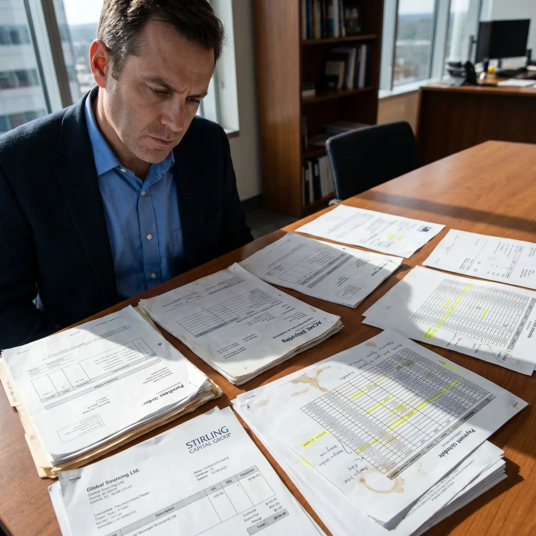 Finance consultant reviewing import export documents