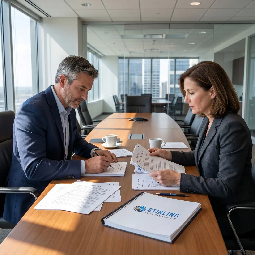 Advisor reviewing fund financing strategy documents