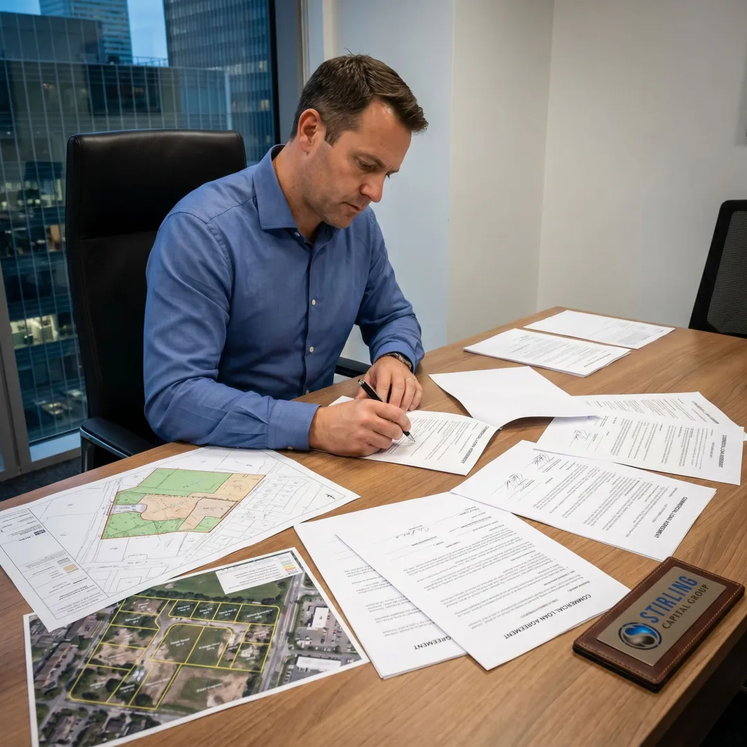 Advisor reviewing land financing documents