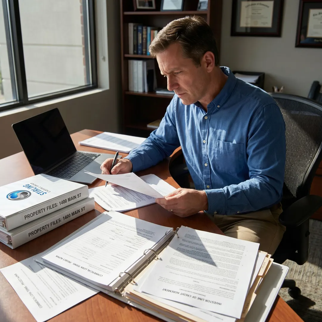 Finance consultant reviewing real estate investor credit documents