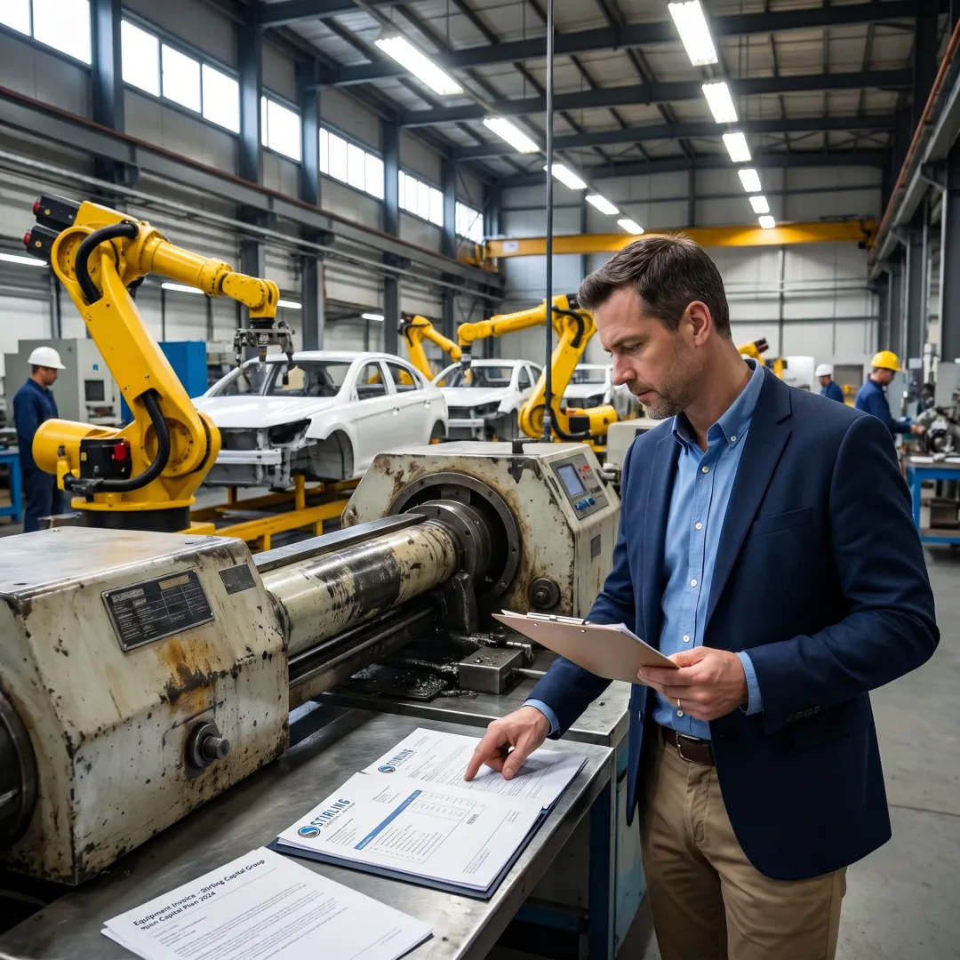Finance consultant reviewing machinery funding documents