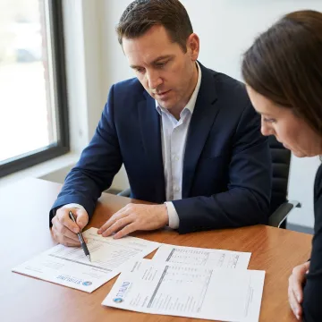 Finance consultant reviewing receivables with business owner