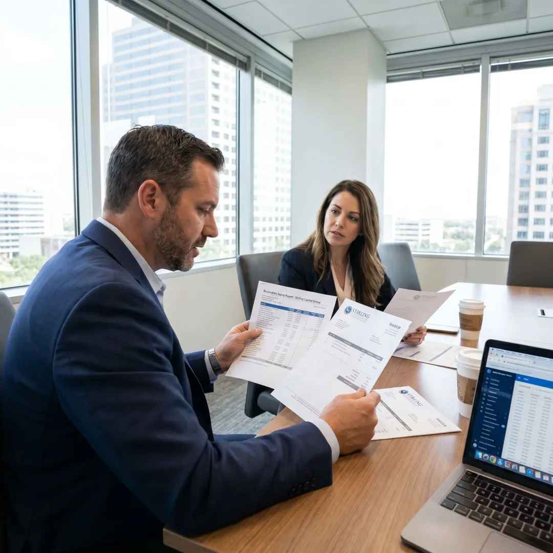 Advisor reviewing invoice factoring documents