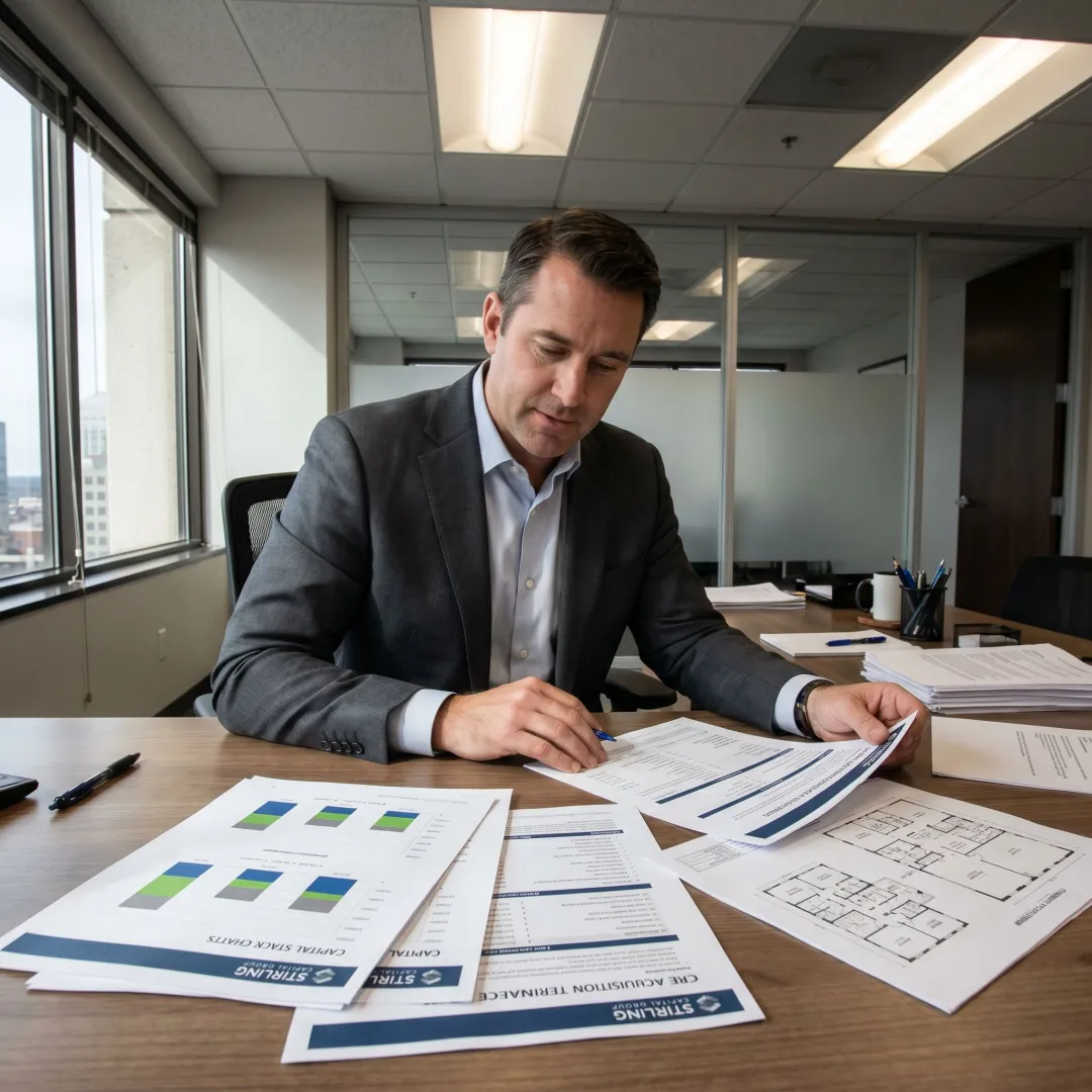 Advisor reviewing commercial real estate financing documents