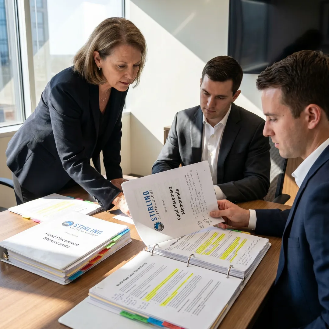 Capital advisor reviewing financing documents
