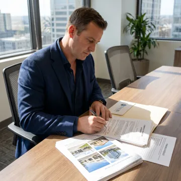 Finance consultant reviewing real estate loan documents