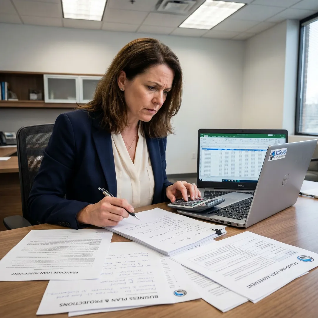 Finance consultant reviewing franchise loan documents