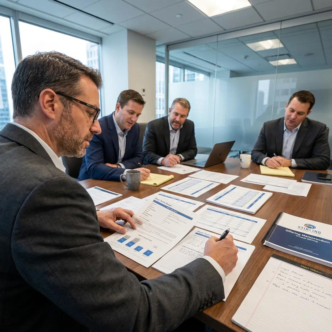 Finance advisor reviewing business funding documents